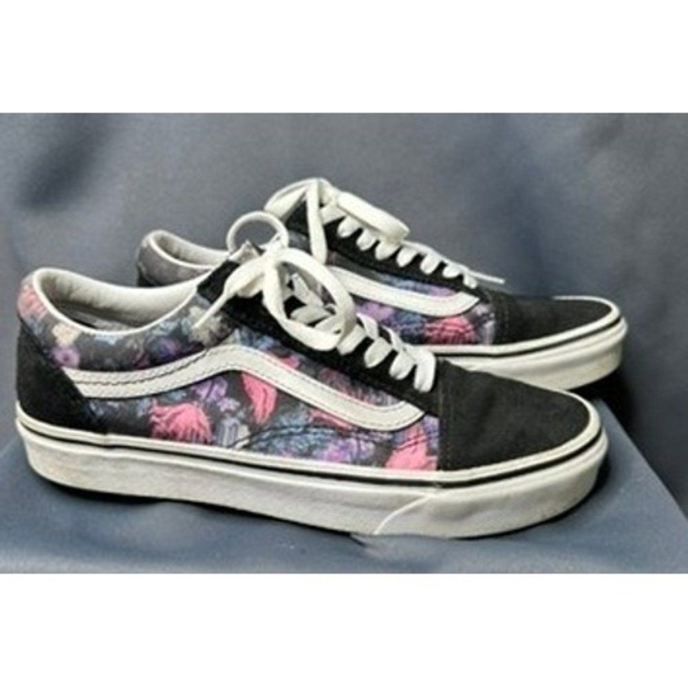 Vans Old Skool "Warped Floral" Black Sneakers Mens 6.5 Womens 8 Low Top Skater